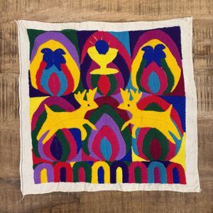 Vintage PAYA Guatemala Traditional Embroidered Textile Mid Century Modern 17x18”